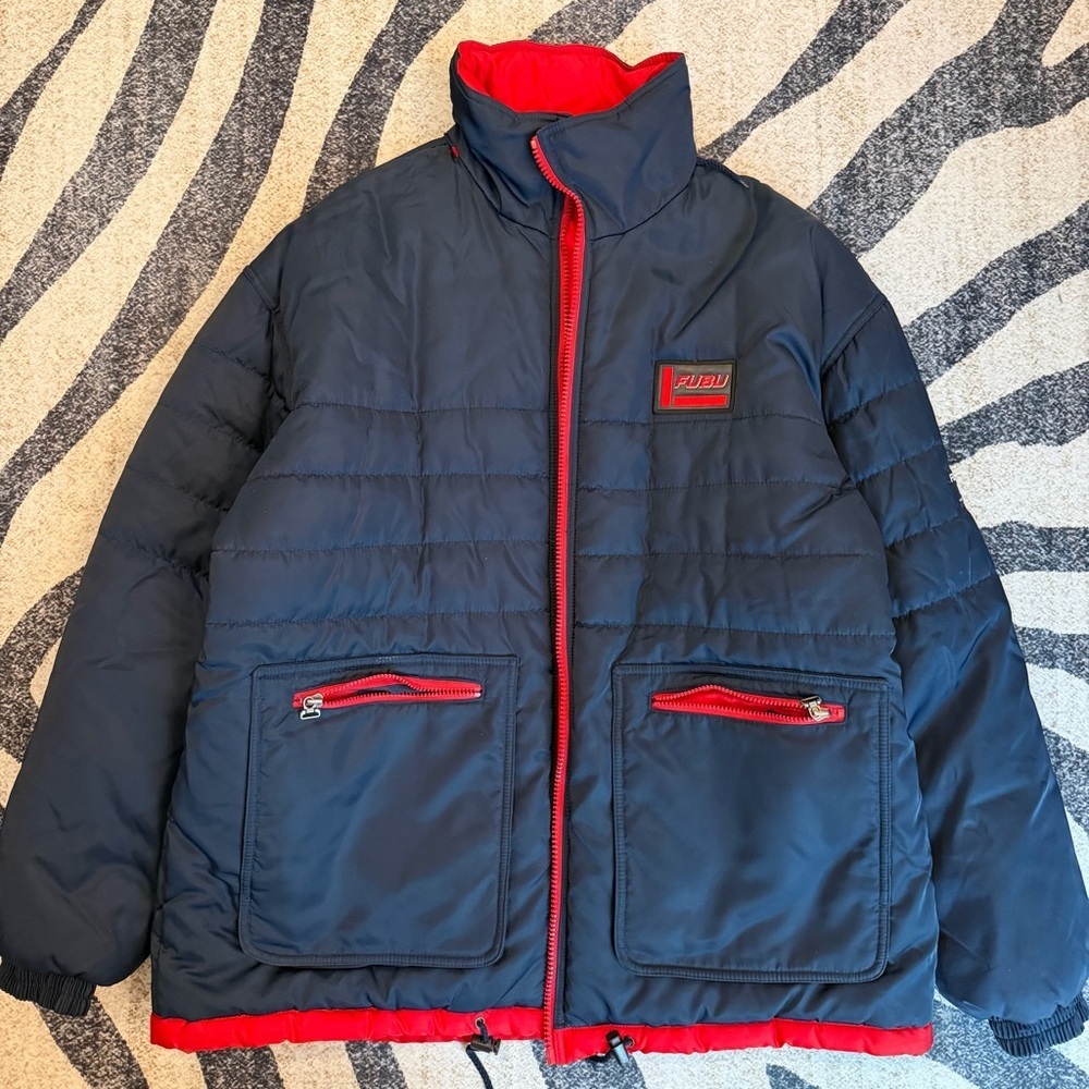Vintage FUBU Y2K Puff Jacket Down Puffer Fleece Lined Signature 90s Large
